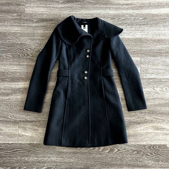 EUC Soia & Kyo Black Wool Blend Coat Small Oversized Collar Button Winter Jacket - Picture 1 of 13